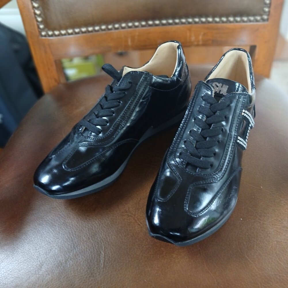 Patent leather women's walking shoe.